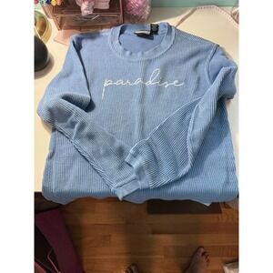 Pennant Sportswear Blue Ribbed Long Sleeve Top Paradise‎ Graphic Women's Small